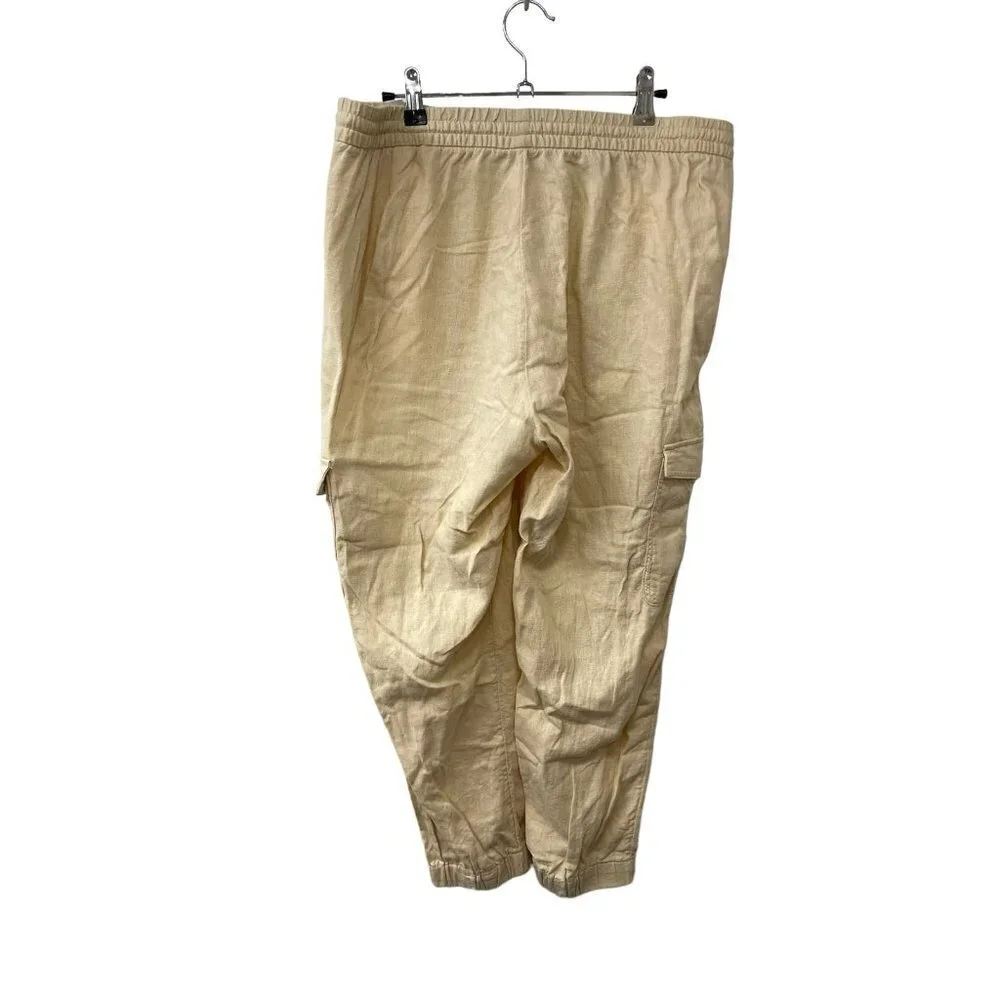 Banana Republic Ivory Lounge Cargo Cropped Jogger Linen Blend Pull On Pant Large